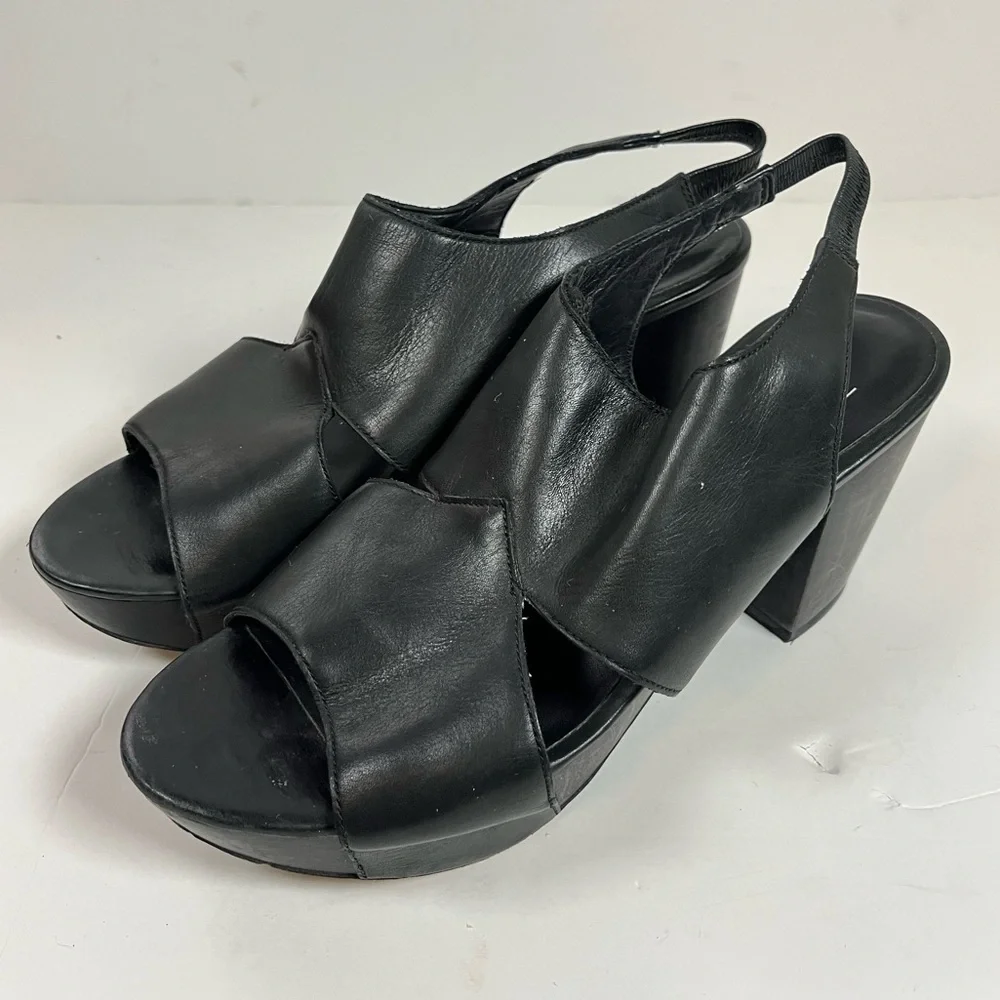 Eileen Fisher Black Leather Slingback Heels Size 8.5M